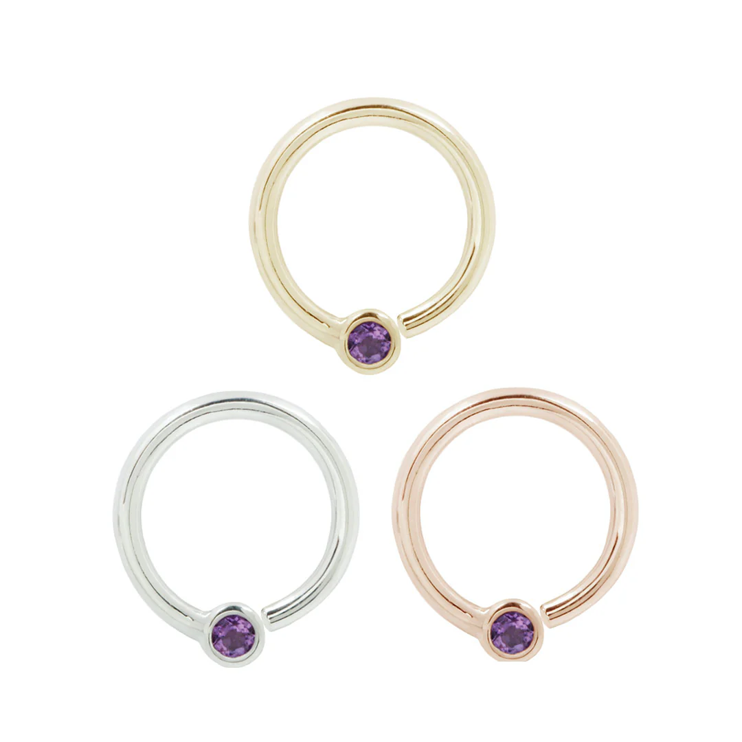 Fixed Bezel 2mm Bead Ring with Amethyst