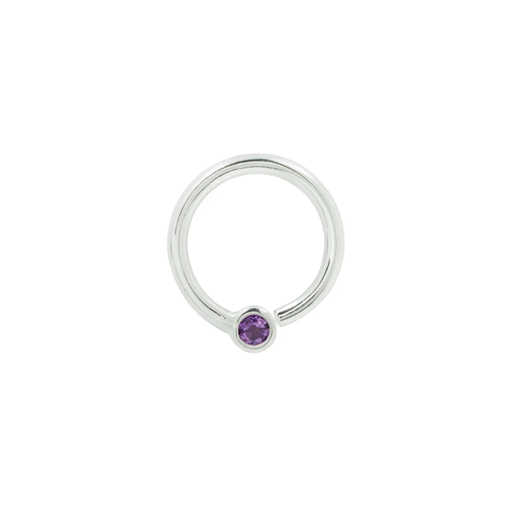 Fixed Bezel 2mm Bead Ring with Amethyst - Image 4