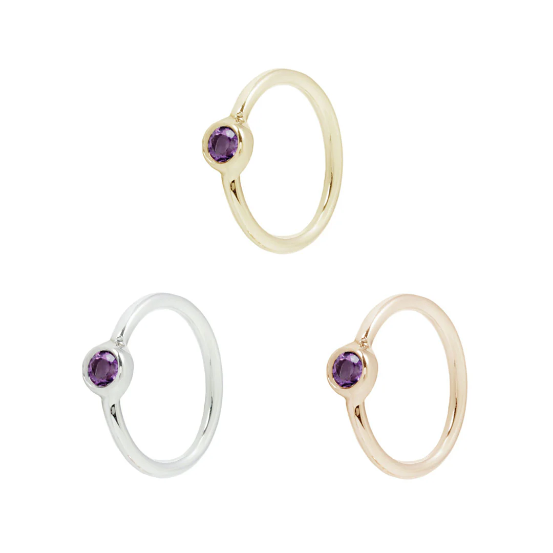 Fixed Bezel 2mm Side Set Facing Bead Ring with Amethyst