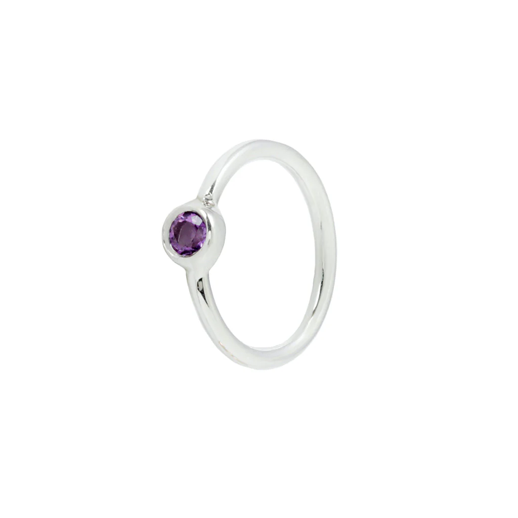 Fixed Bezel 2mm Side Set Facing Bead Ring with Amethyst - Image 4