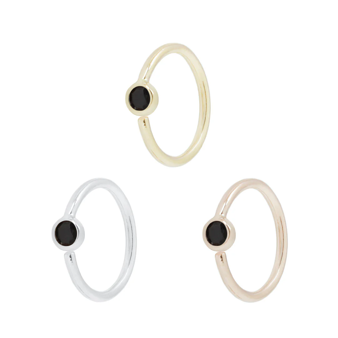 Fixed Bezel 2mm Side Set Facing Bead Ring with Black Spinel