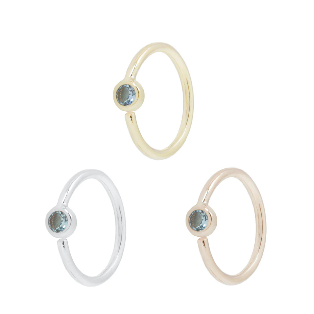 Fixed Bezel 2mm Side Set Facing Bead Ring with London Blue Topaz