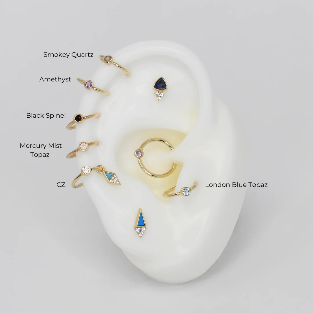 Fixed Bezel 2mm Side Set Facing Bead Ring with Mercury Mist Topaz - Image 2