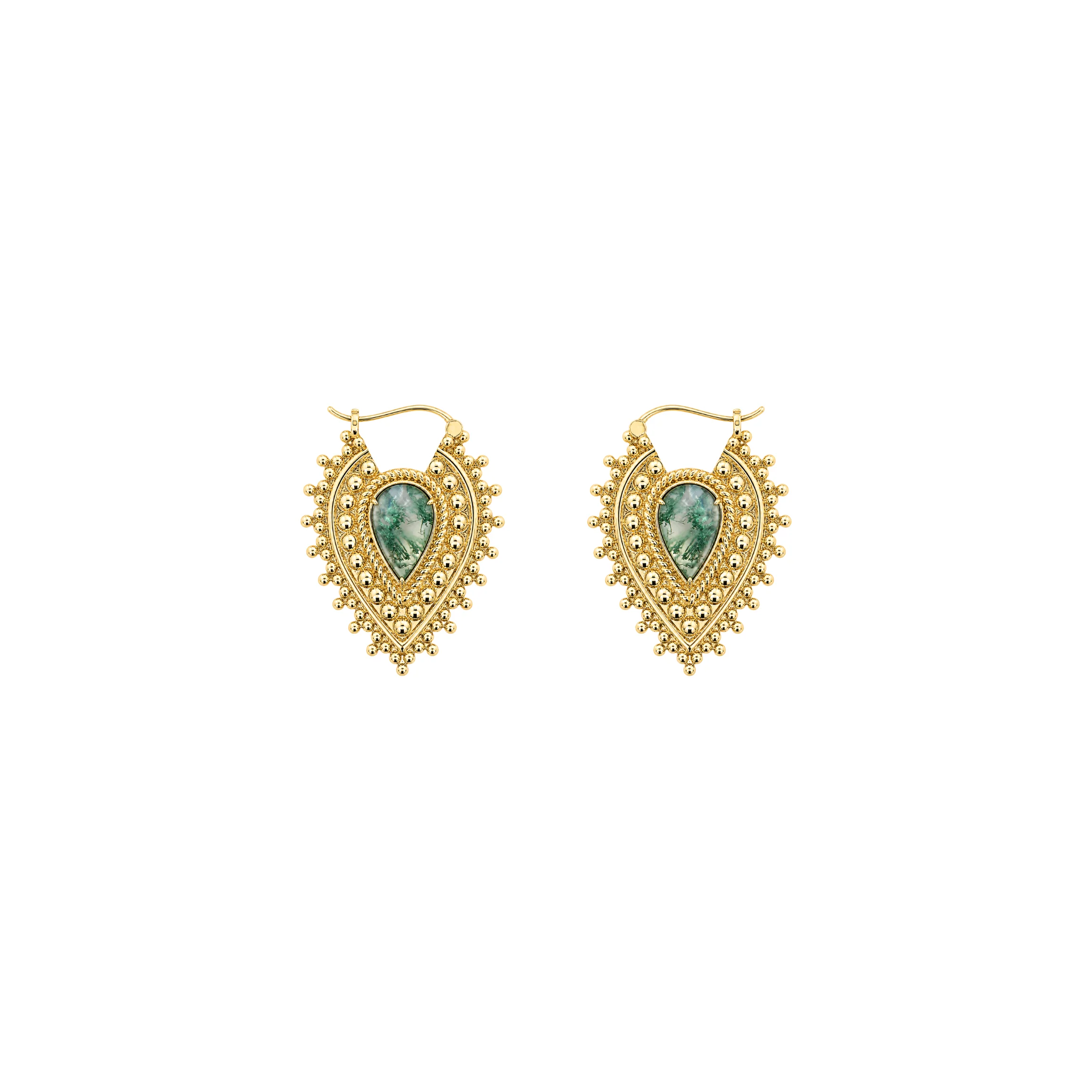 Nostalgia Gold Plated Earrings with Moss Agate