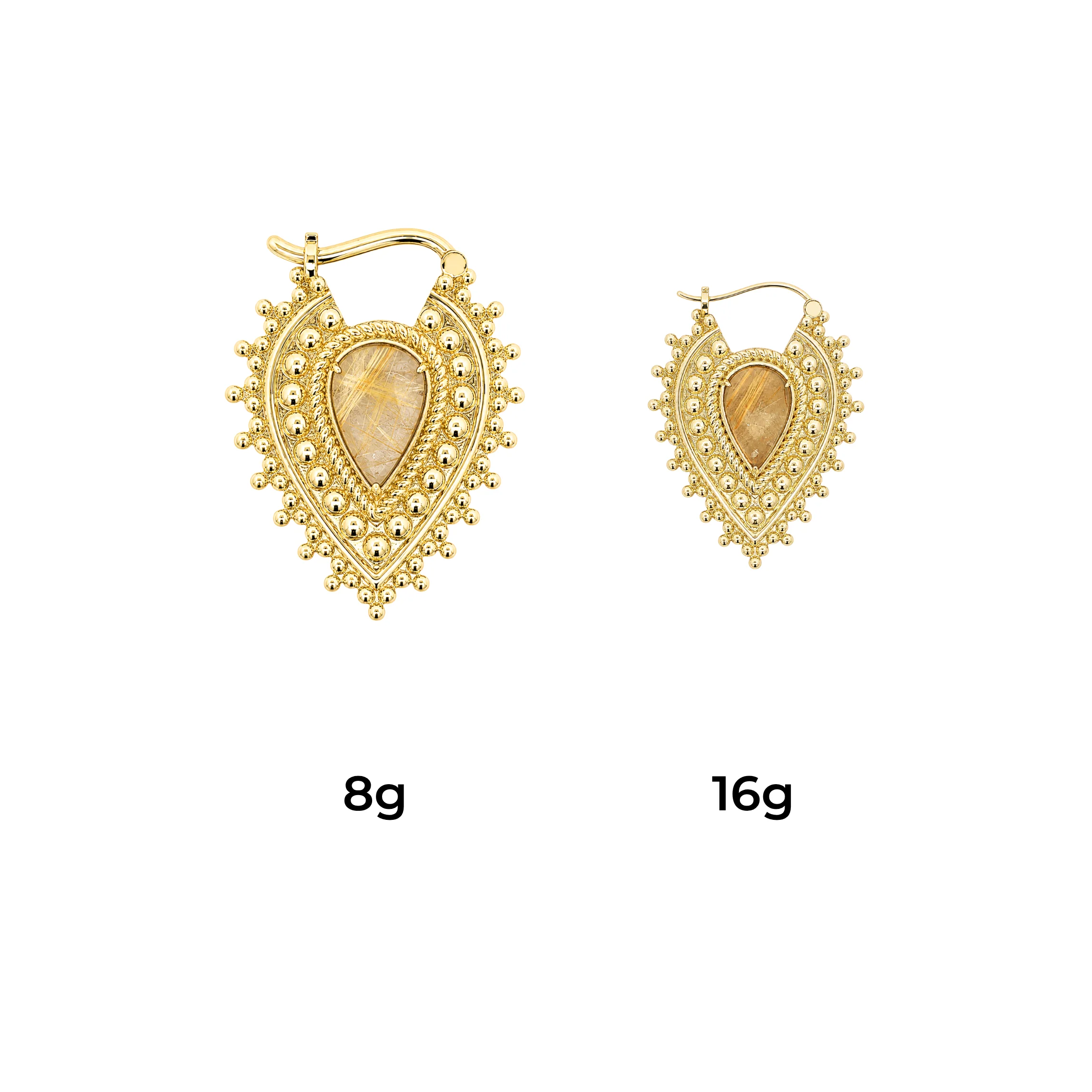 Nostalgia Gold Plated Earrings with Rutilated Quartz - Image 3