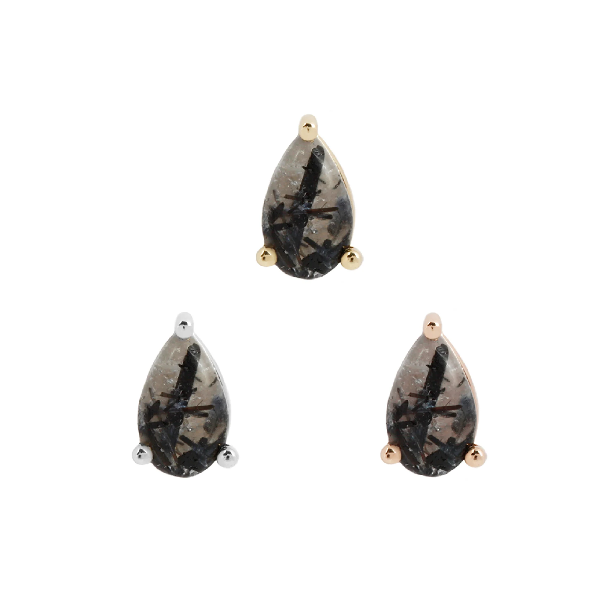 Pear Prong Threadless End with Tourmalinated Quartz