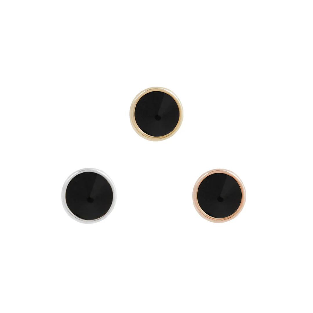 Round Bezel Gem Threadless End with Reverse Set Black Spinel